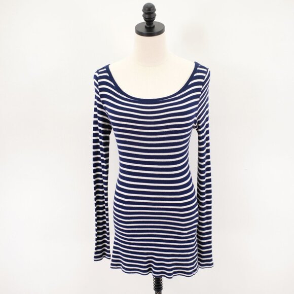 I.N.C. Blue White Scoop Neck Striped Ribbed Cotton Sweater Dress Small Long Slee - Picture 1 of 6